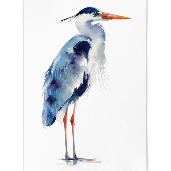 Watercolor Heron Portrait Wall Art Print Poster, Unframed - Picture 2 of 6